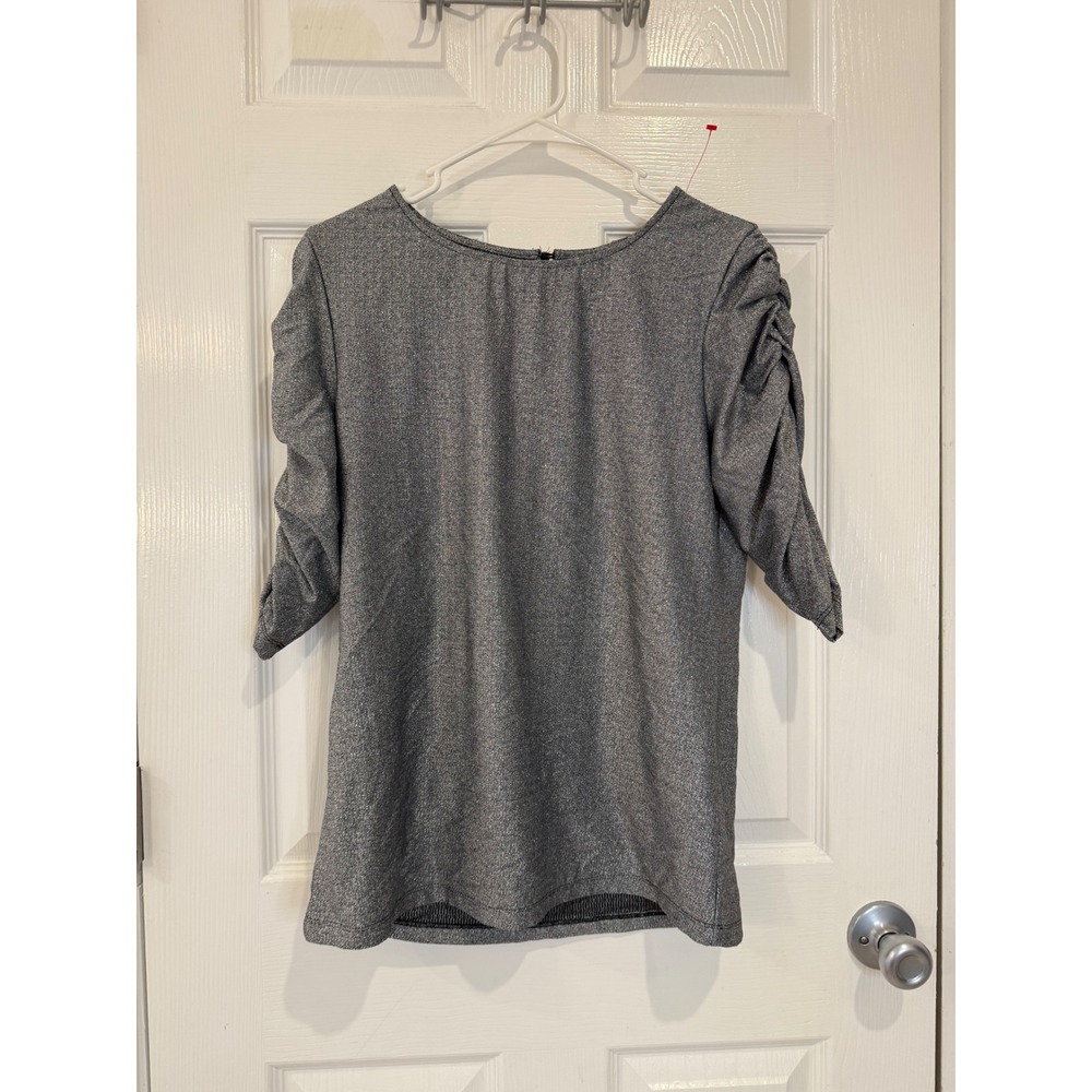 The Limited Womens Top Medium Gray Metallic Ruched Sleeve Blouseโ
